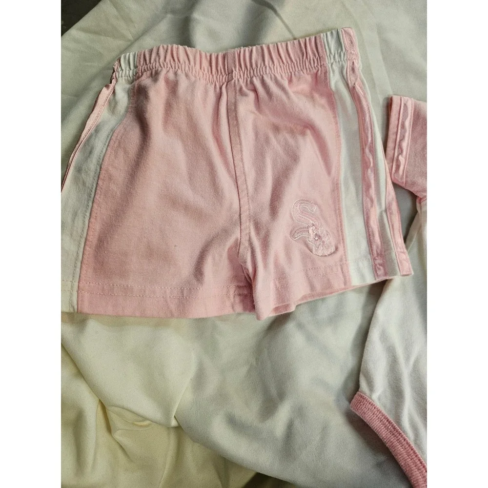 Vintage MLB Chicago White Sox Baby Girl Bodysuit and Shorts Set Pink White 12M